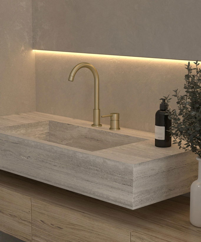 Miscelatore lavabo 2 fori oro spazzolato - Corbeau