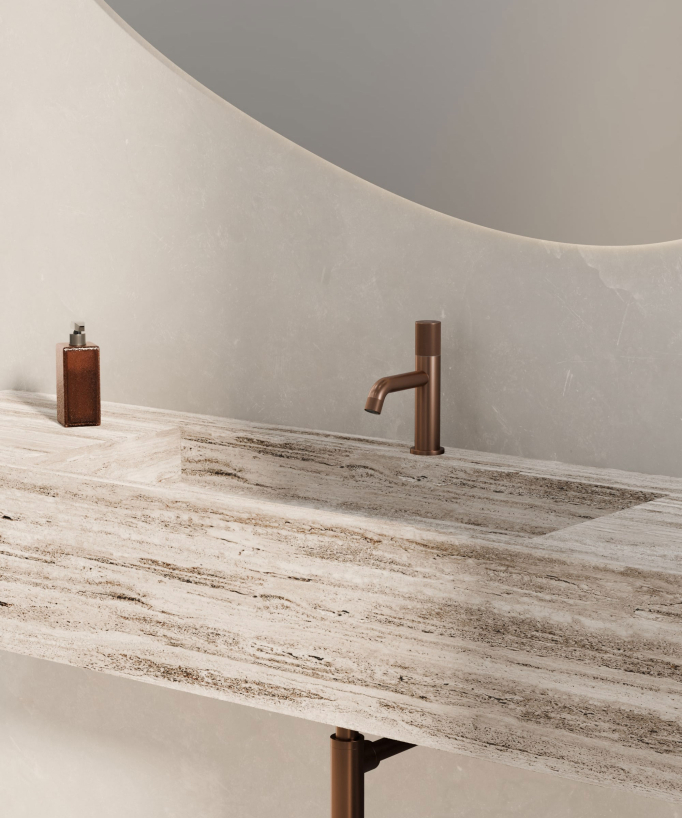 Miscelatore lavabo design oro rosa spazzolato senza limitatore di portata - Leros