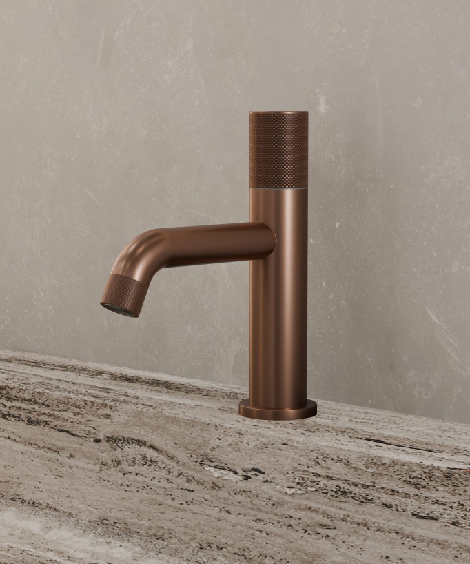 Miscelatore lavabo design oro rosa spazzolato senza limitatore di portata - Leros - small