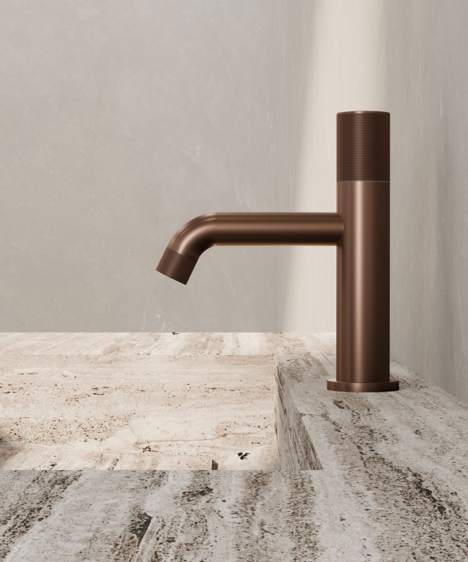 Miscelatore lavabo design oro rosa spazzolato senza limitatore di portata - Leros