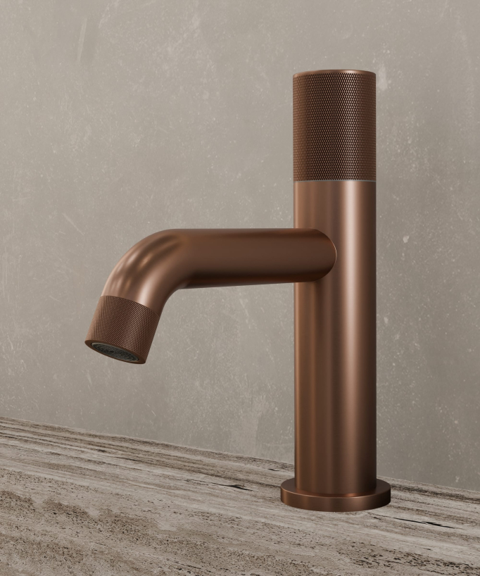 Miscelatore lavabo design oro rosa spazzolato senza limitatore di portata - Leros