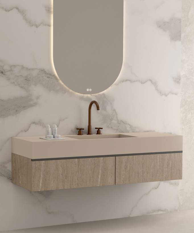Rubinetto lavabo a ponte oro rosa spazzolato - Corbeau