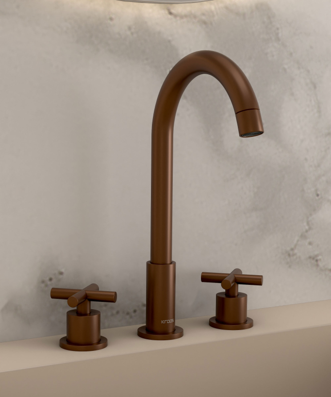 Rubinetto lavabo a ponte oro rosa spazzolato - Corbeau