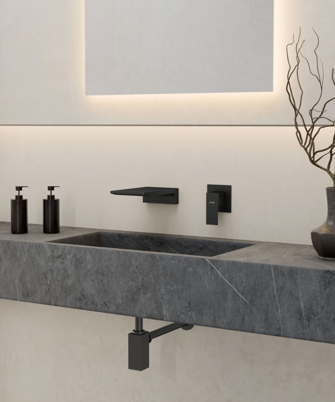 Miscelatore lavabo a parete a cascata nero - Thilia