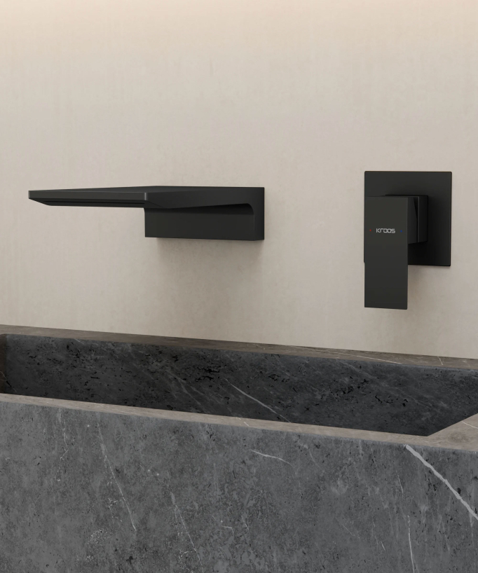 Miscelatore lavabo a parete a cascata nero - Thilia