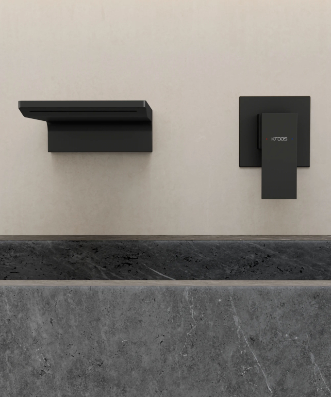 Miscelatore lavabo a parete a cascata nero - Thilia
