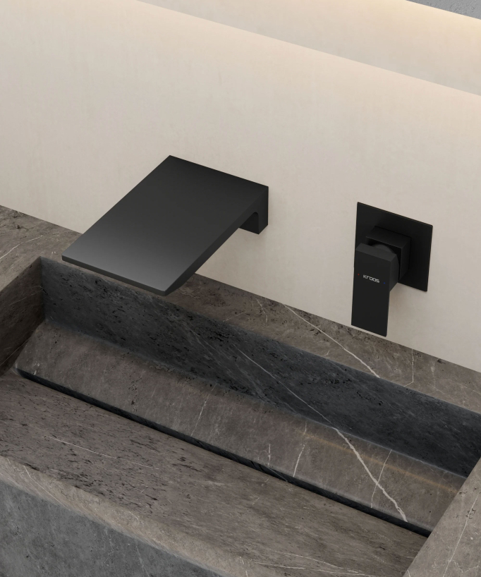 Miscelatore lavabo a parete a cascata nero - Thilia