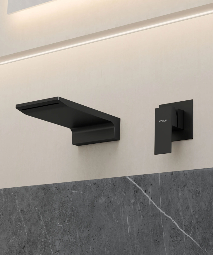 Miscelatore lavabo a parete a cascata nero - Thilia