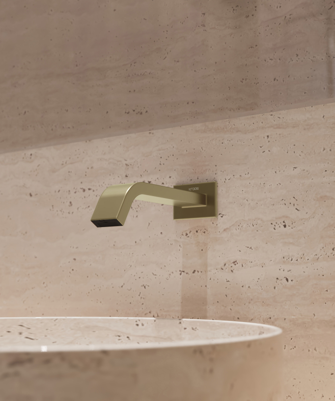 Rubinetto automatico da parete per lavabo, acqua fredda dorato spazzolato – Fiumina
