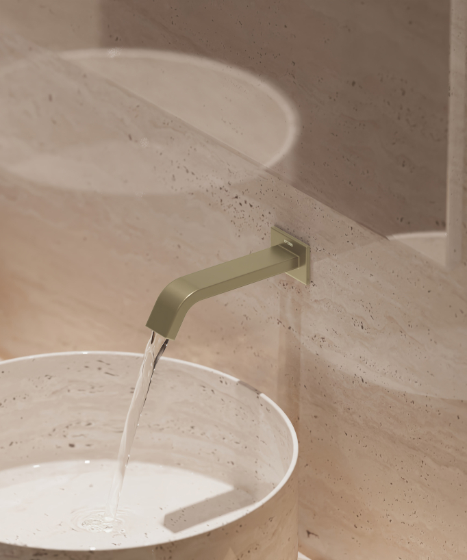 Rubinetto automatico da parete per lavabo, acqua fredda dorato spazzolato – Fiumina