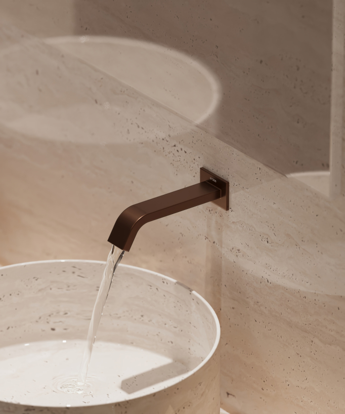 Rubinetto automatico da parete per lavabo, acqua fredda oro rosa spazzolato – Fiumina