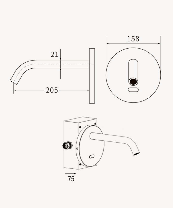 Rubinetto automatico a parete per lavabo con placca, acqua fredda oro spazzolato – Corbeau