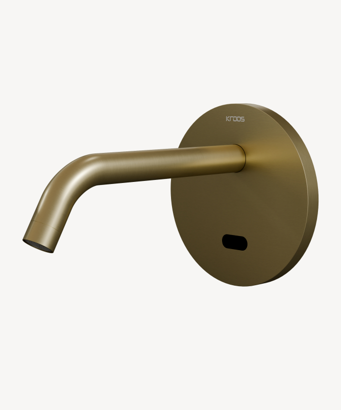 Rubinetto automatico a parete per lavabo con placca, acqua fredda oro spazzolato – Corbeau