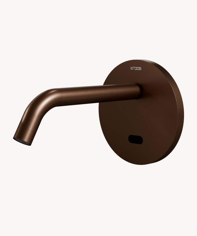 Rubinetto automatico a parete per lavabo con placca, acqua fredda oro rosa spazzolato – Corbeau