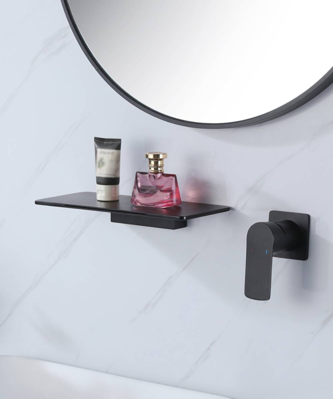 Miscelatore lavabo a parete design a cascata - Nero