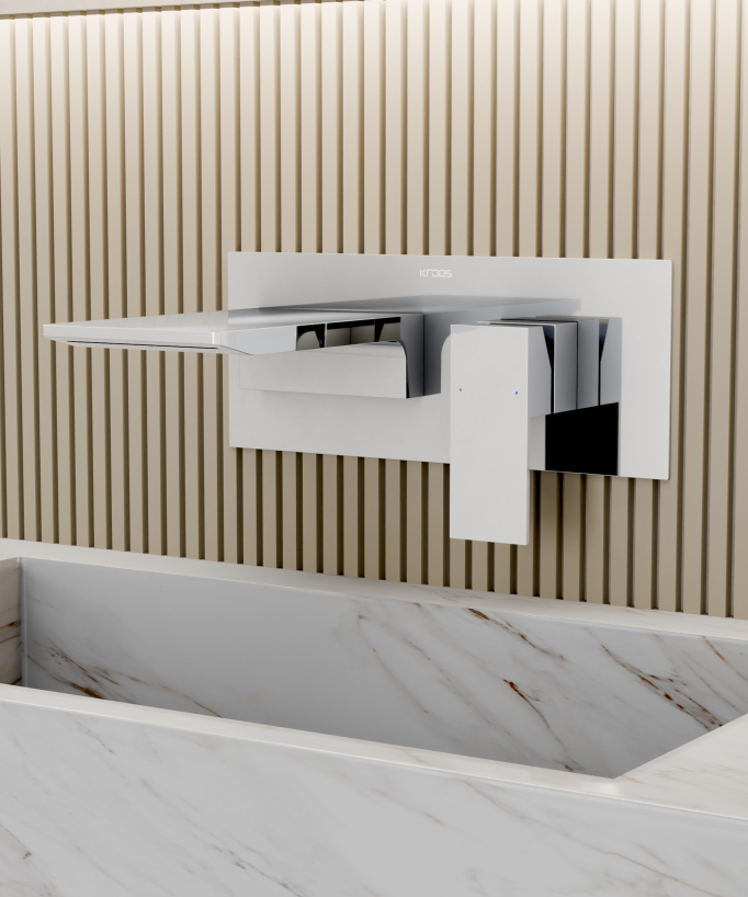 Miscelatore lavabo a parete a cascata cromato - Thilia - small