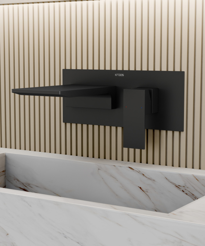 Miscelatore lavabo a parete a cascata nero - Thilia - small