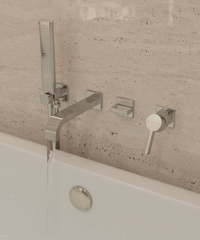 Mitigeur de baignoire encastré 4 trous couleur champagne avec douchette à main