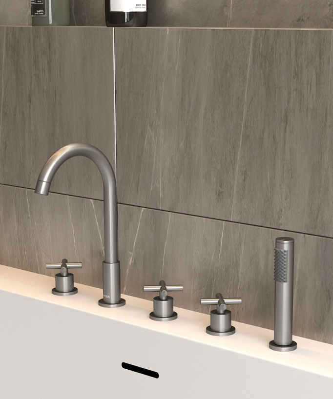 Rubinetto miscelatore vasca-doccia 5 fori da appoggio gunmetal - Corbeau