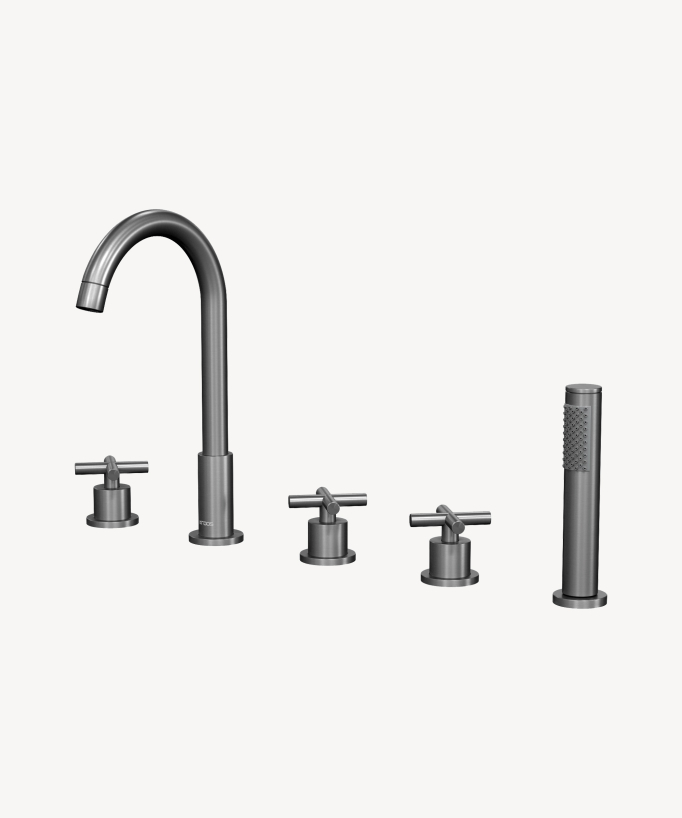 Rubinetto miscelatore vasca-doccia 5 fori da appoggio gunmetal - Corbeau