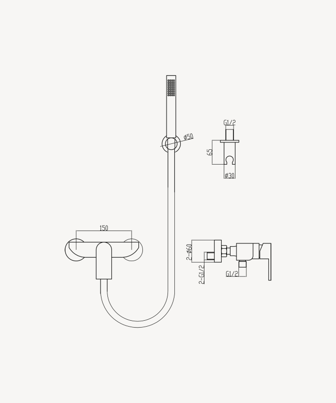 Miscelatore doccia a parete gun metal – Nunki