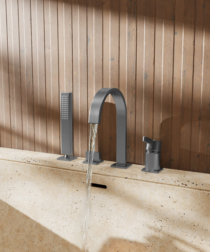 Rubinetto bordo vasca 4 fori Gun metal - Fiumina