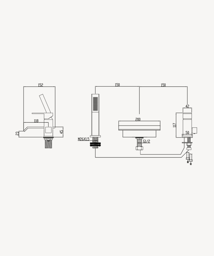 Miscelatore bagno cascata bordo vasca 3 fori Nickel spazzolato - Sirius