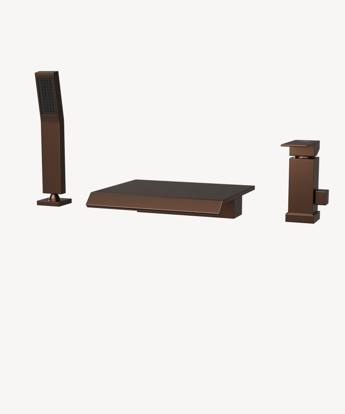Miscelatore bagno cascata bordo vasca 3 fori Oro rosa spazzolato - Sirius