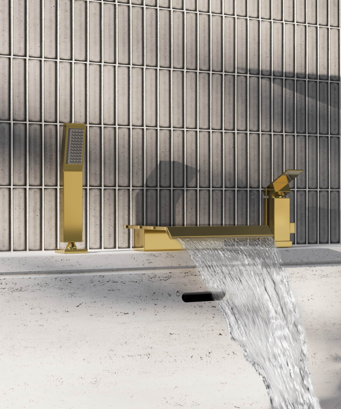 Miscelatore bagno cascata bordo vasca 3 fori Oro - Sirius