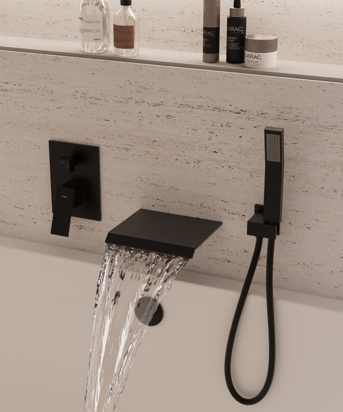 Miscelatore a cascata bagno-doccia ad incasso Nero - Sirius