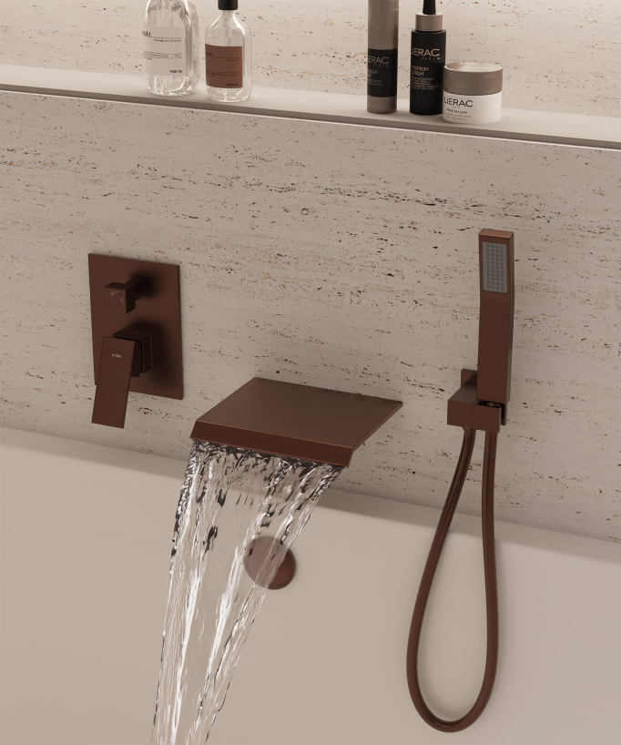 Miscelatore a cascata per vasca-doccia incasso Oro rosa spazzolato - Sirius