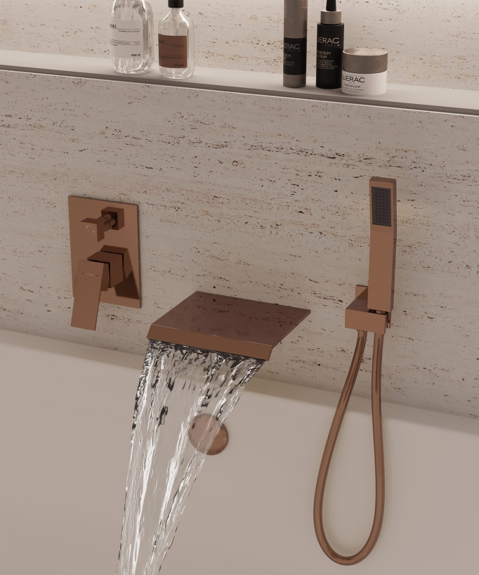 Miscelatore a cascata per vasca-doccia incasso Oro Rosa - Sirius