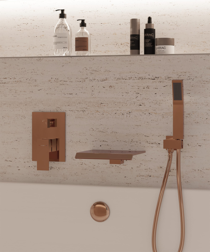 Miscelatore a cascata per vasca-doccia incasso Oro Rosa - Sirius