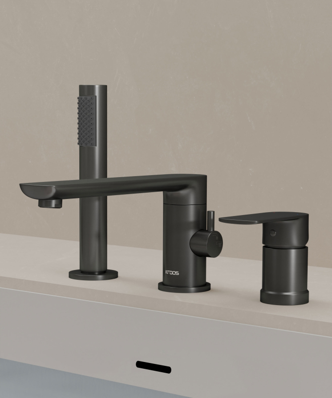 Rubinetto miscelatore vasca-doccia 3 fori da appoggio gunmetal - Nunki