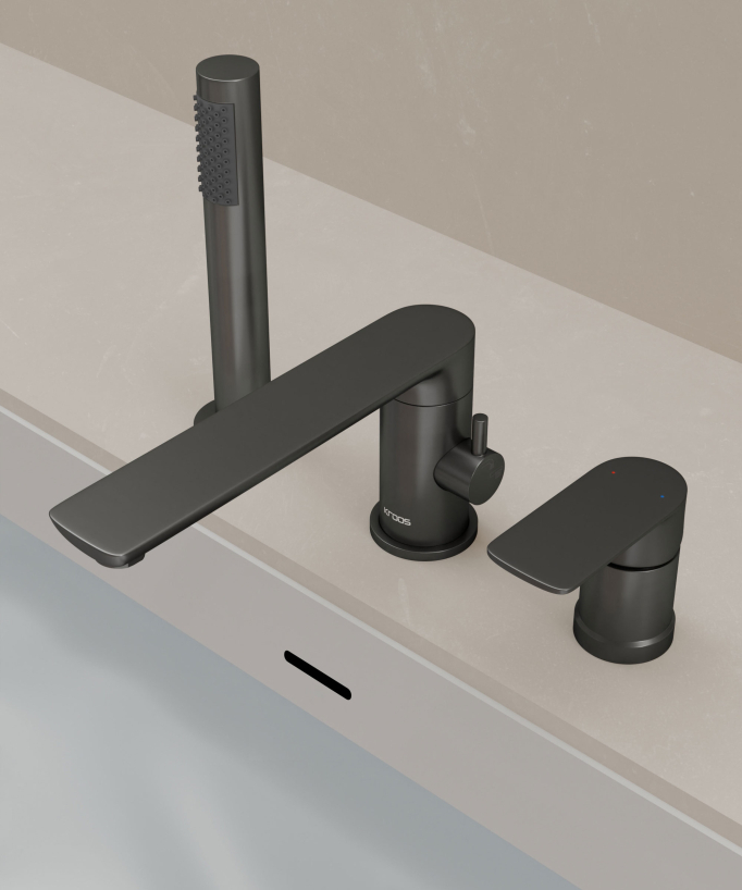 Rubinetto miscelatore vasca-doccia 3 fori da appoggio gunmetal - Nunki