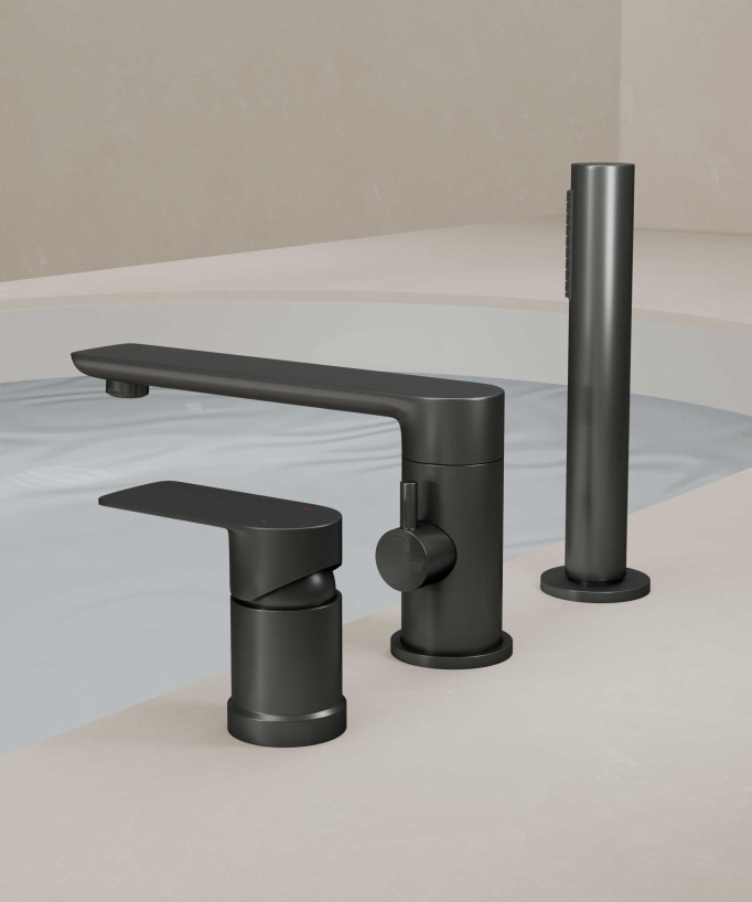 Rubinetto miscelatore vasca-doccia 3 fori da appoggio gunmetal - Nunki