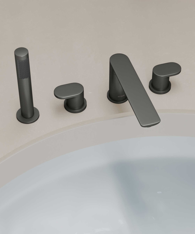 Rubinetto miscelatore vasca-doccia 4 fori da appoggio gunmetal - Nunki