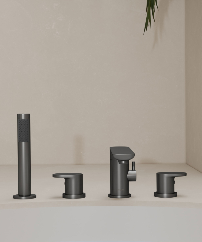 Rubinetto miscelatore vasca-doccia 4 fori da appoggio gunmetal - Nunki