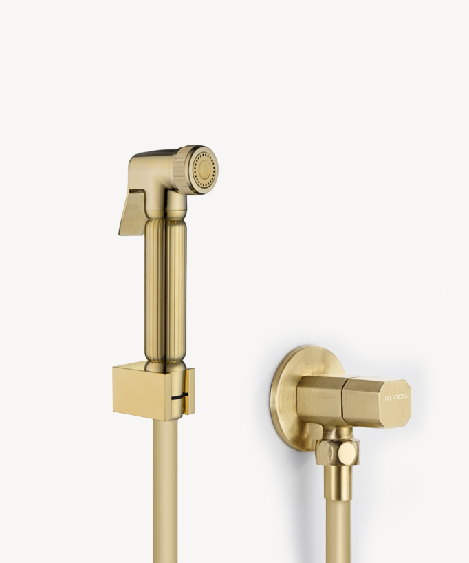 Doccetta a mano con supporto a parete - Oro spazzolato - small