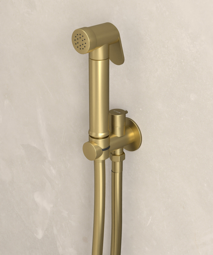Kit doccetta WC da parete rotonda - Dorato spazzolato - small