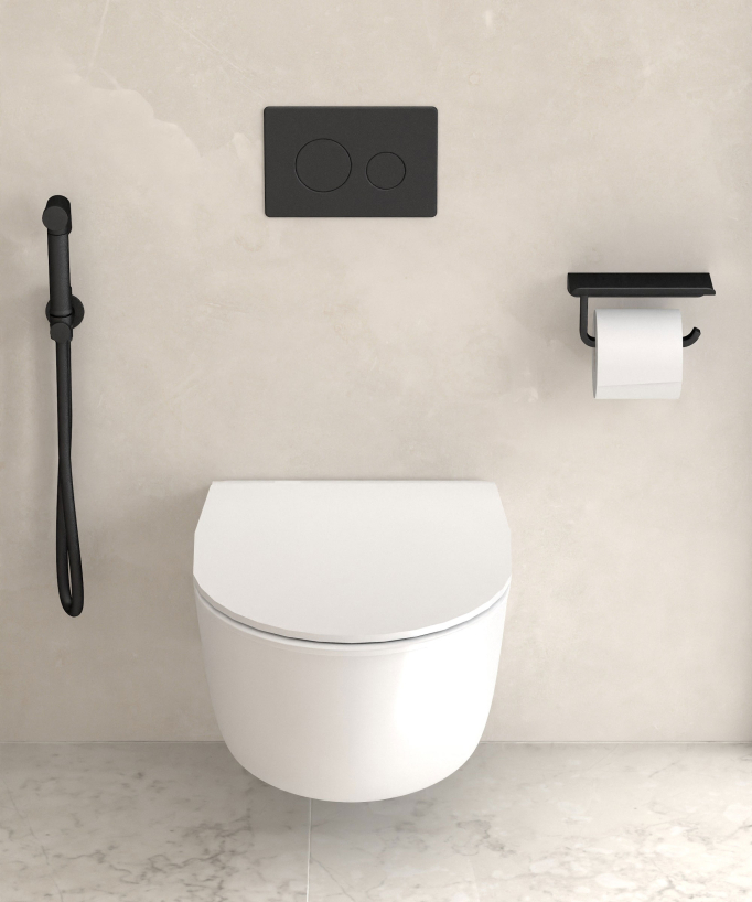 Kit doccetta WC da parete rotonda - Nero - small