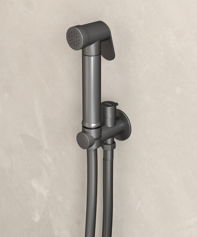 Kit doccetta WC da parete rotonda - Gunmetal