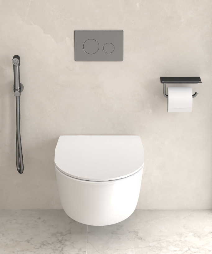 Kit doccetta WC da parete rotonda - Gunmetal - small