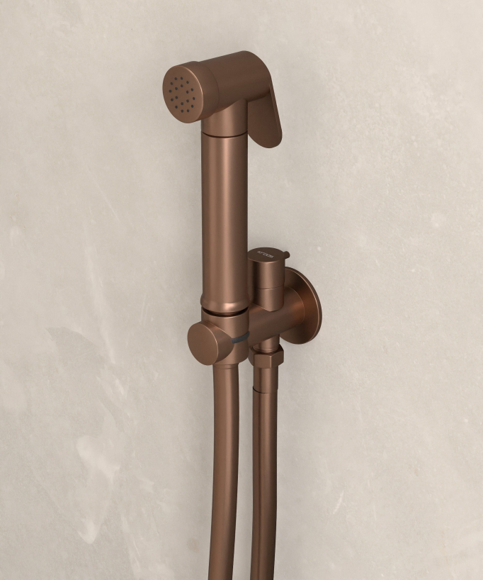 Kit doccetta WC da parete rotonda - Oro rosa spazzolato