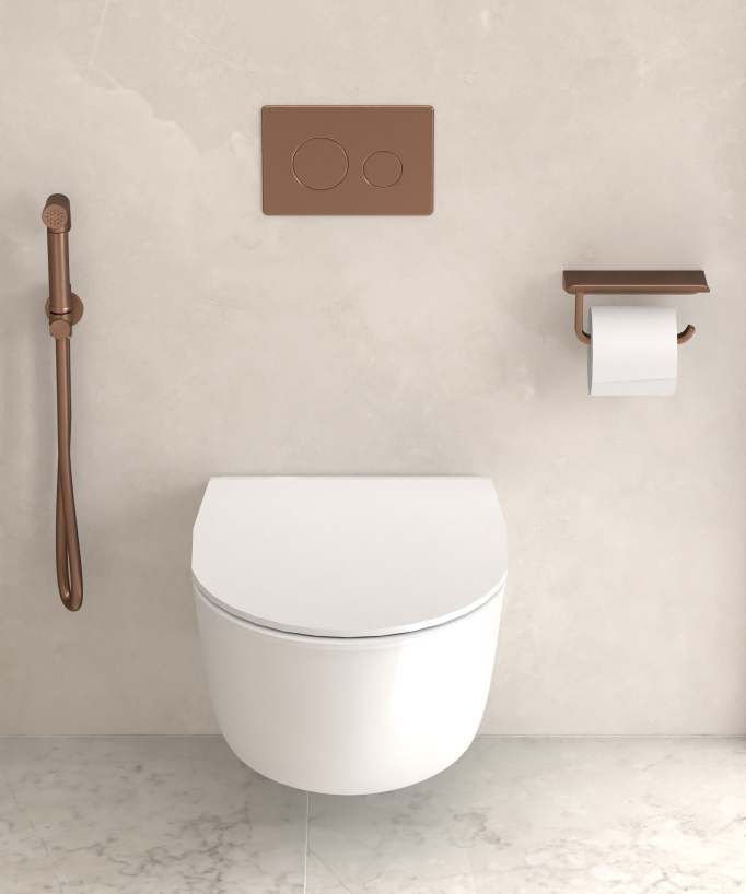 Kit doccetta WC da parete rotonda - Oro rosa spazzolato - small