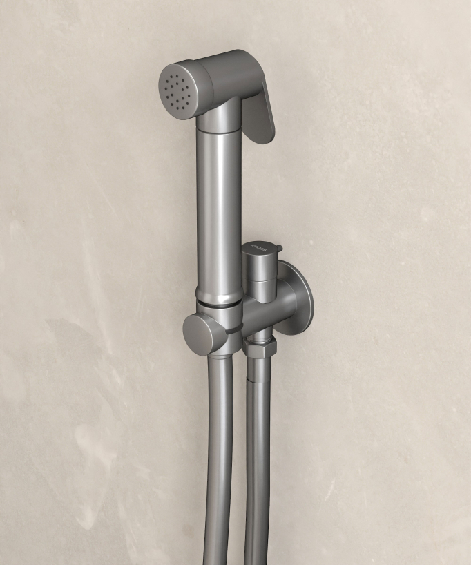 Kit doccetta WC da parete rotonda - Nickel spazzolato