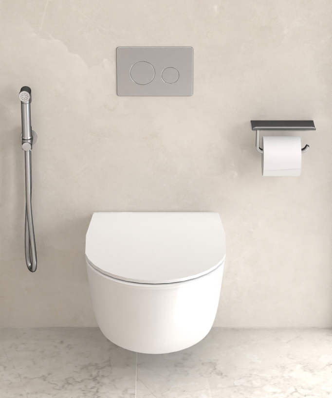 Kit doccetta WC da parete rotonda - Nickel spazzolato - small