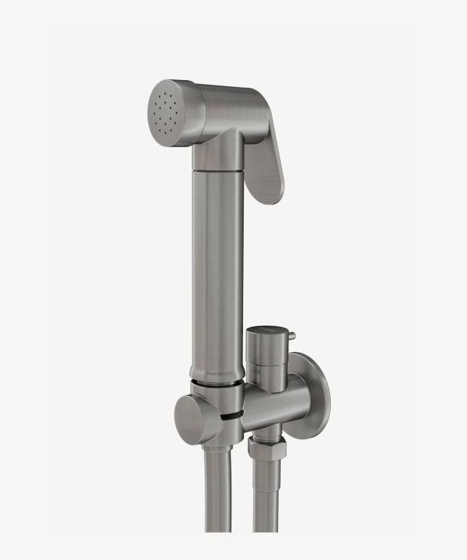 Kit doccetta WC da parete rotonda - Nickel spazzolato