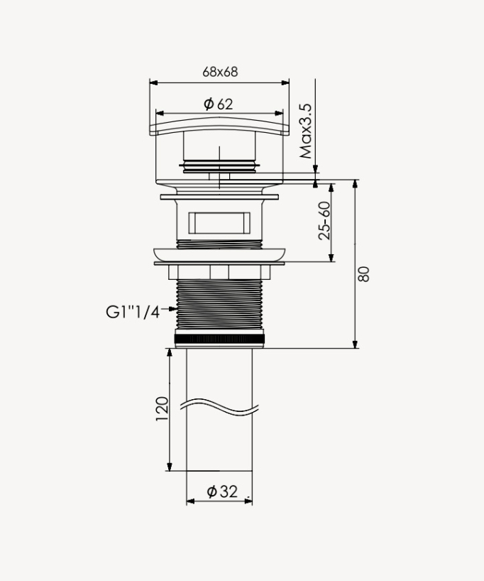 Bonde lavabo quadrata con troppopieno - Dorato
