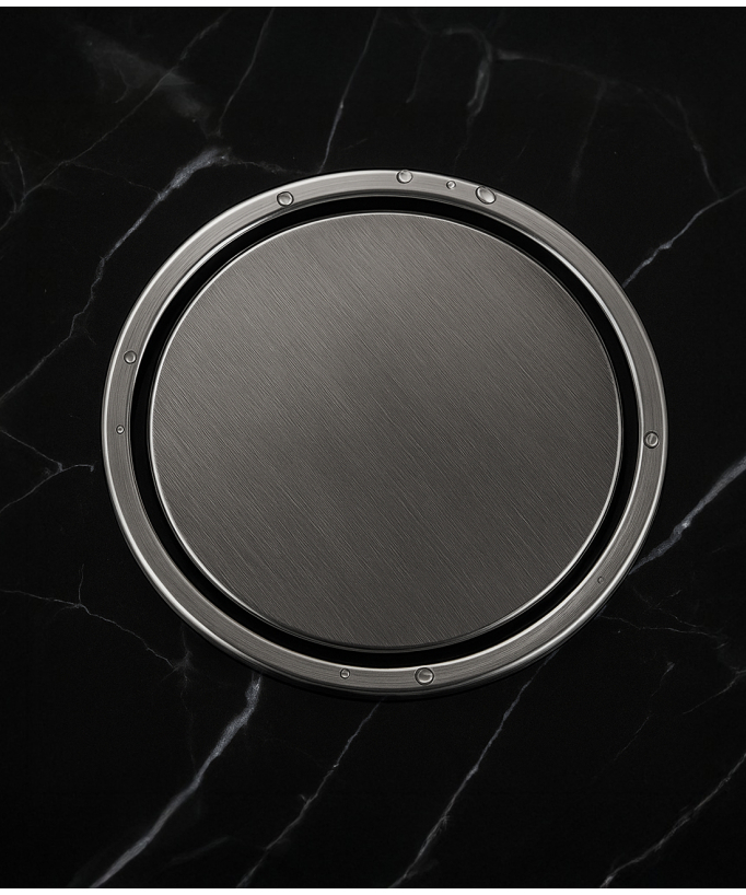 Sifone a pavimento rotondo in acciaio inox - Gun metal